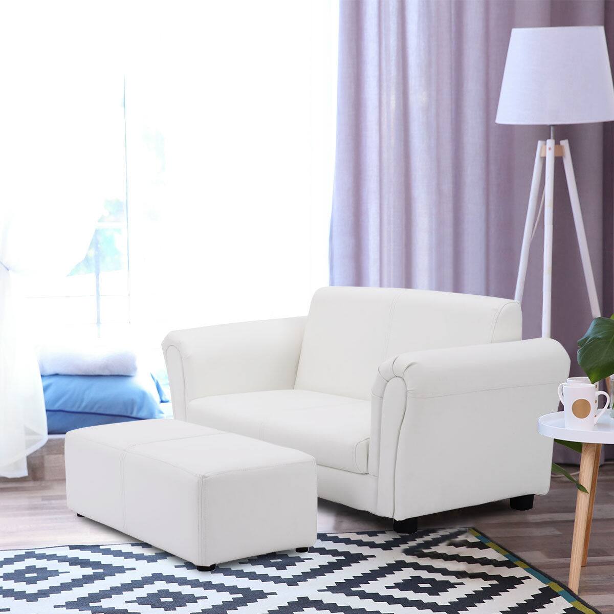Alt View 4. Costway - Costway White Kids Sofa Armrest Chair Couch Lounge Children Birthday Gift w/ Ottoman - White.