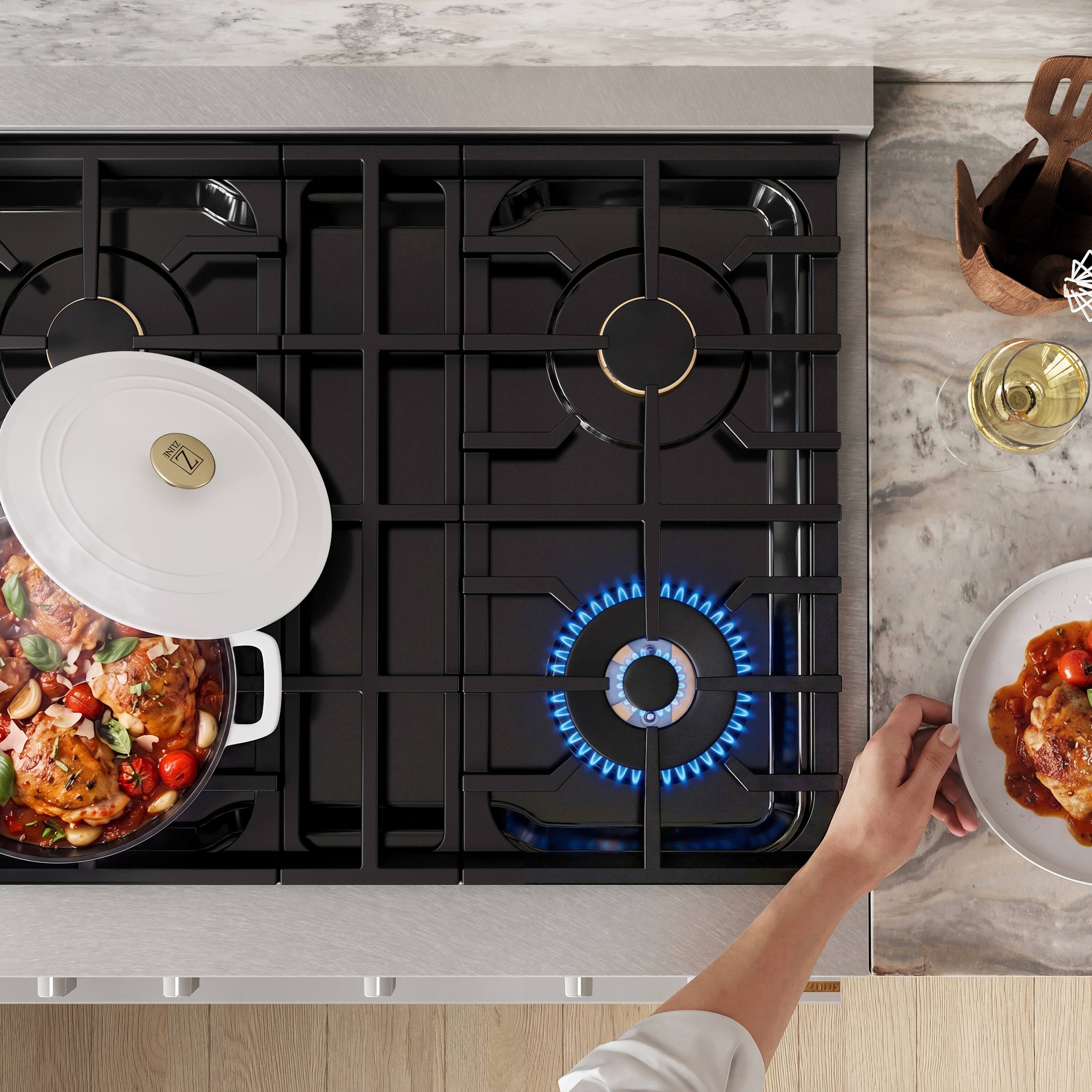 Alt View 15. ZLINE - 30 in. 4.2 cu. ft. Marino Freestanding Gas Range with Manual Clean Convection Gas Oven with 4 Brass Burners - Satin Stainless Steel.