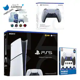 PlayStation 5 Slim Digital with Extra Controller, FPS Grip Kit and MightySkins Decal Voucher - PlayStation 5