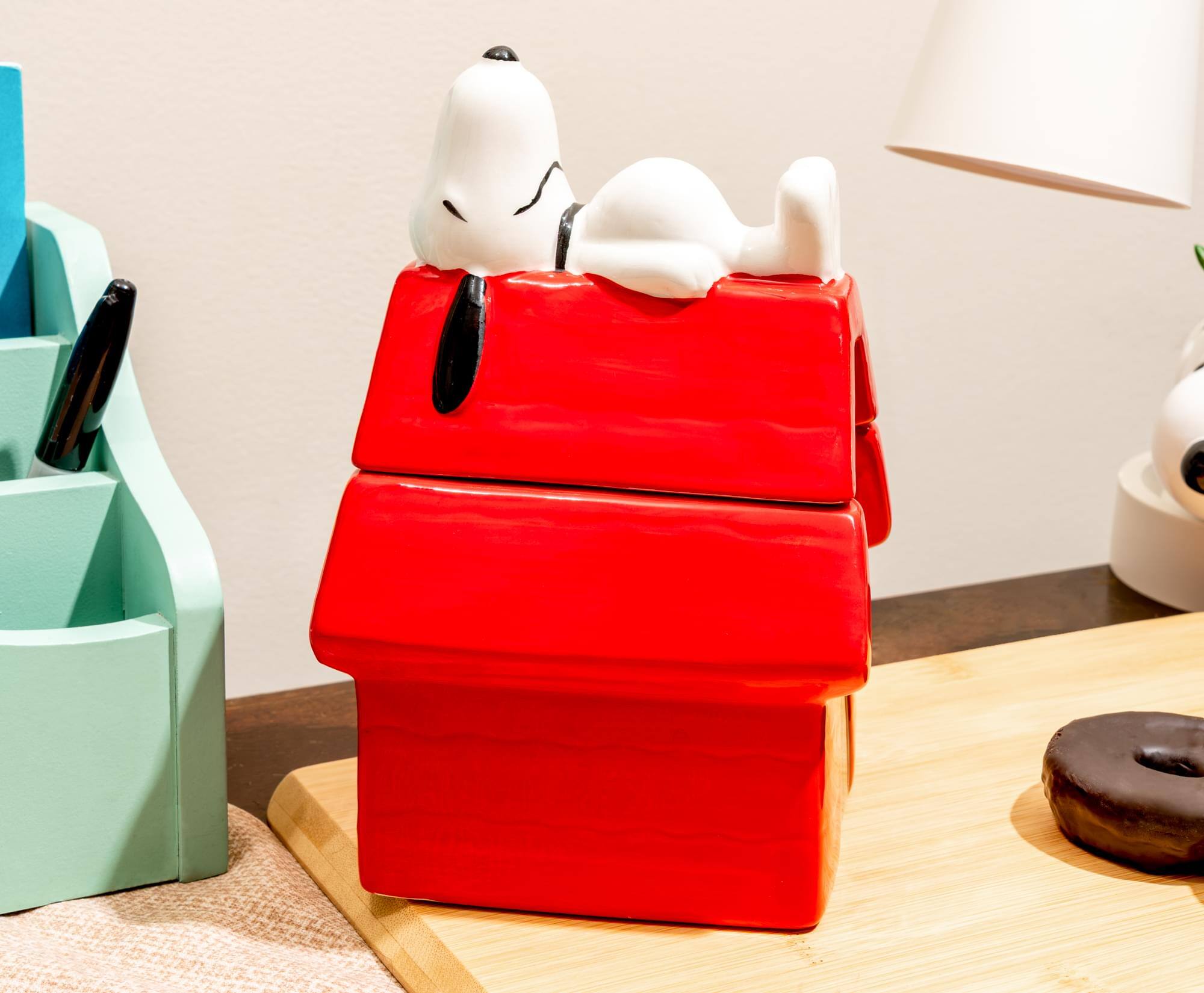 Alt View 5. Silver Buffalo - Peanuts Snoopy Doghouse 7-Inch Sculpted Ceramic Snack Jar - Multi-Colored.