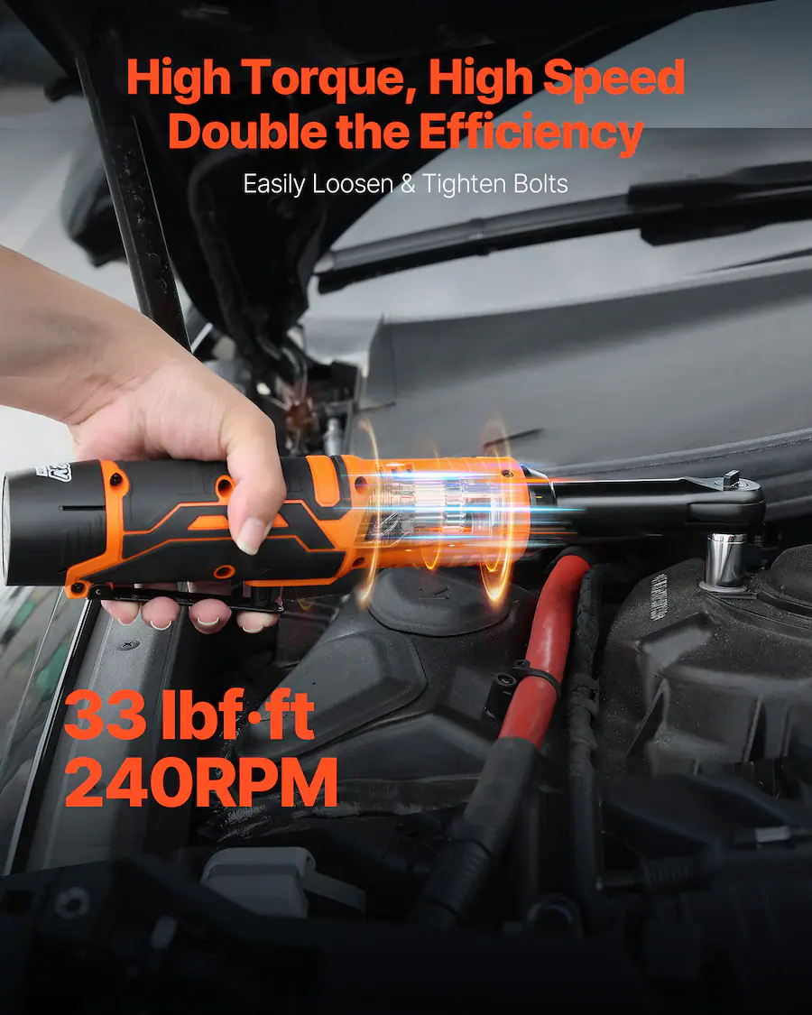 Torque Model Poject VEVOR Cordless Ratchet Wrench, 3/8 inch Drive, 240 RPM, up to 33 ft lbs ...