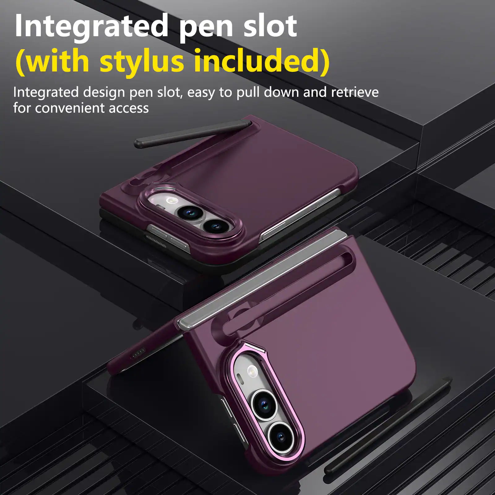 Integrated pen slot (with stylus included)  
Integrated design pen slot, easy to pull down and retrieve for convenient access
