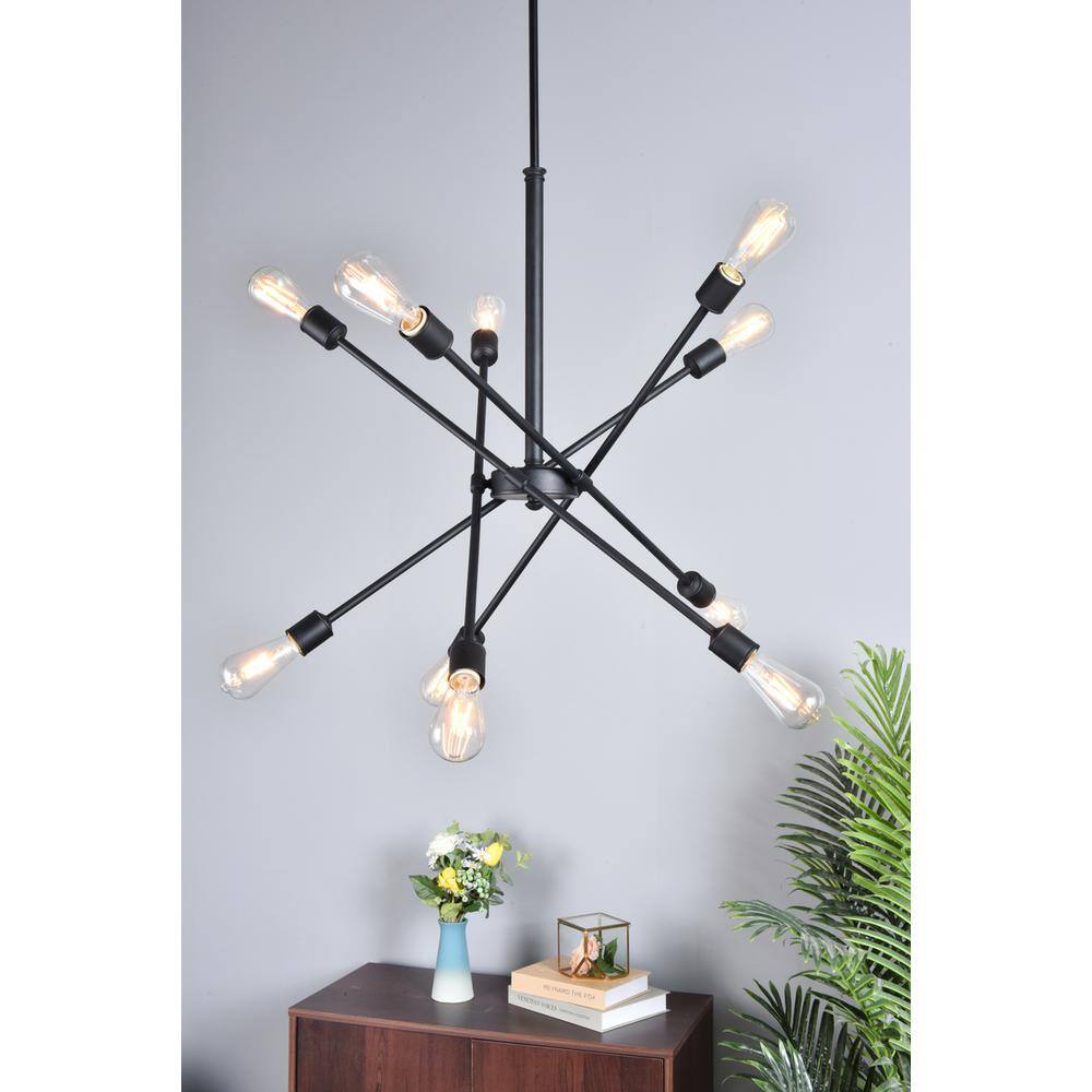 Back. Living District - Axel 10 lights black pendant with hanging rod - Black.