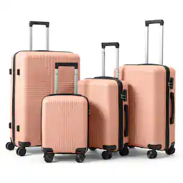 Winado - 16"/20"/24"/28" Carry on 4 Piece PP Hardside Luggage Suitcase Set with Built-in Lock Spinner Wheels for Travel Business - Rose Gold