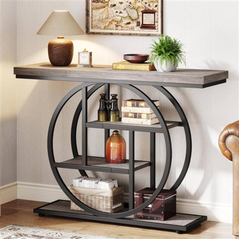 Left. Hivvago - Modern 41-inch Wide Narrow Entryway Console Table with Grey Wood Finish Shelves - Grey.