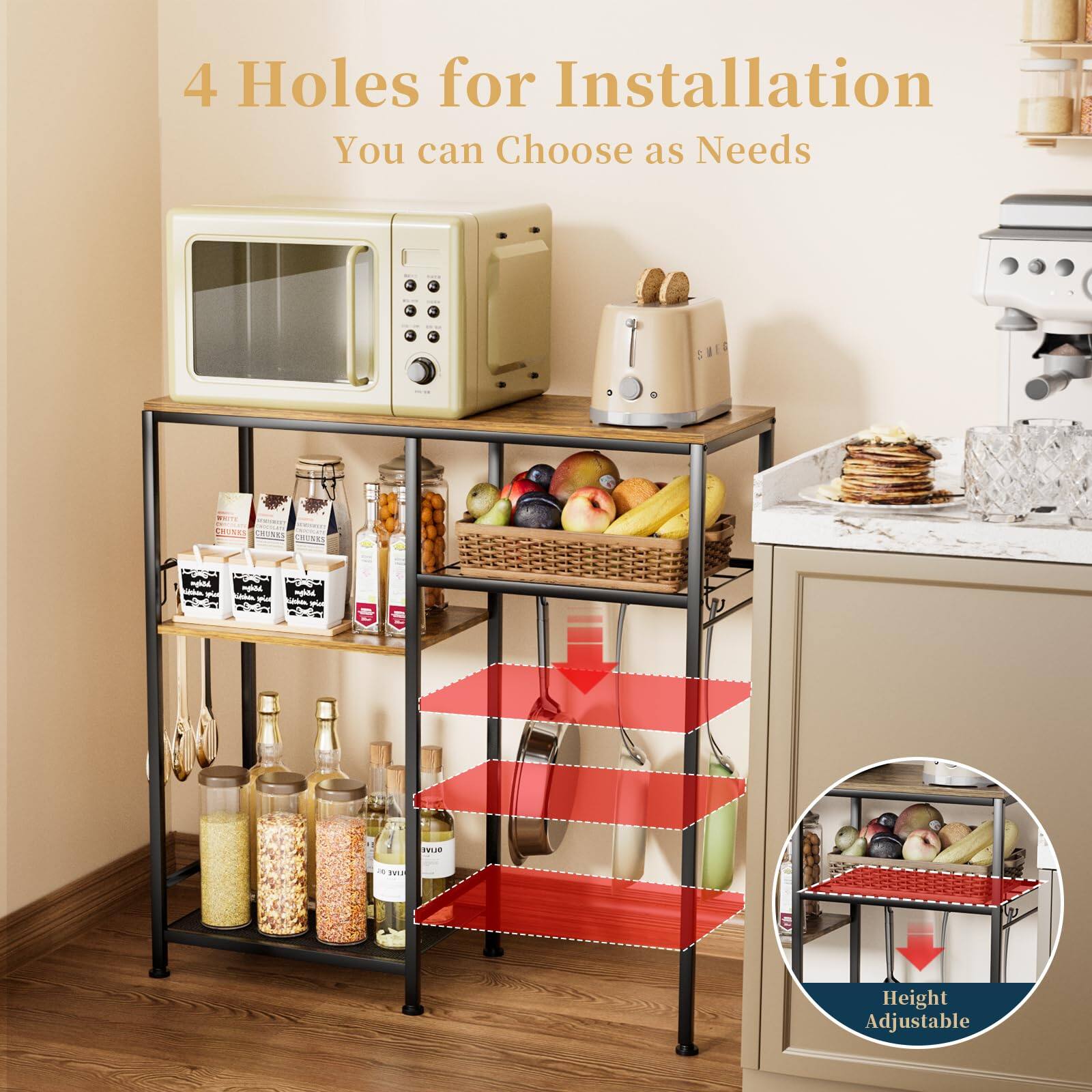 4 Holes for Installation  
You can Choose as Needs  

Height Adjustable