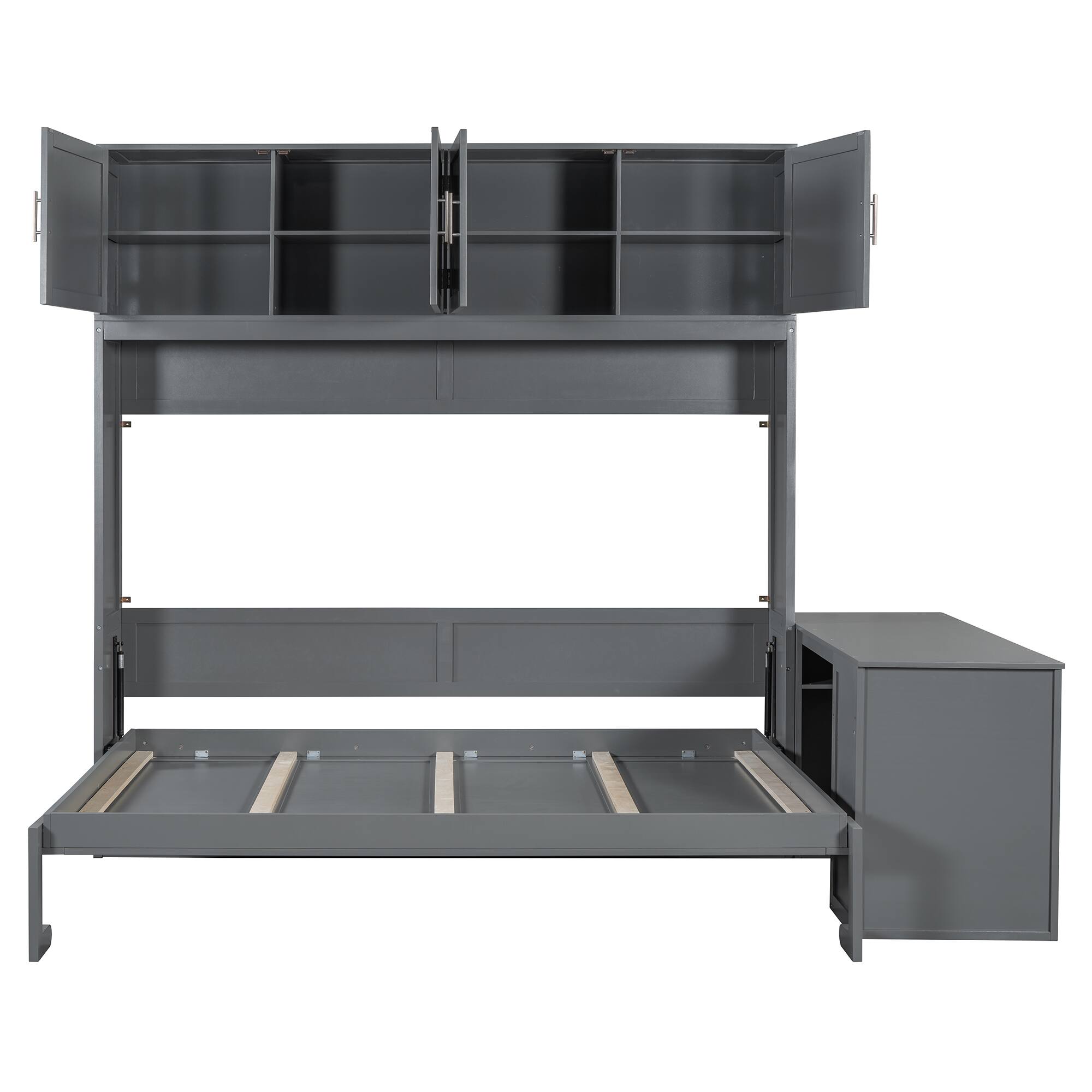 Alt View 1. Tiramisubest - Queen Size Gray Wood Murphy Bed with Desk & Storage - Gray.