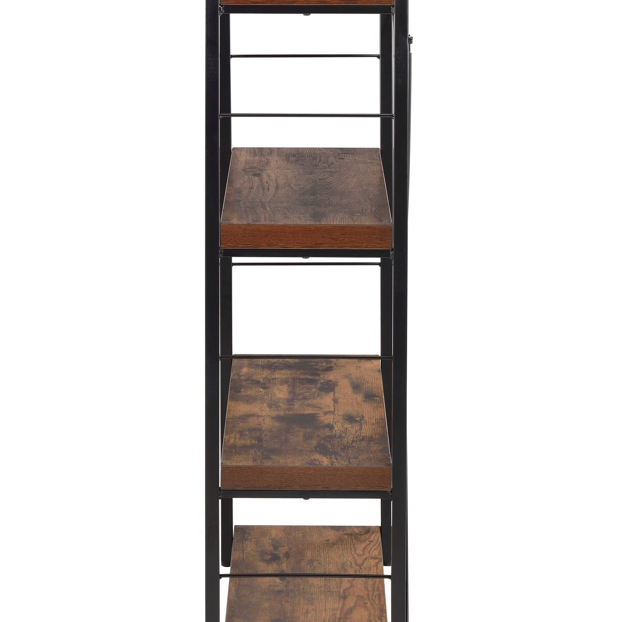 Angle. GOODSILO - Modern Weathered Oak and Black Finish Three-Tier Bookshelf with Metal Frame and Paper Veneer Shelves - Black+Oak.