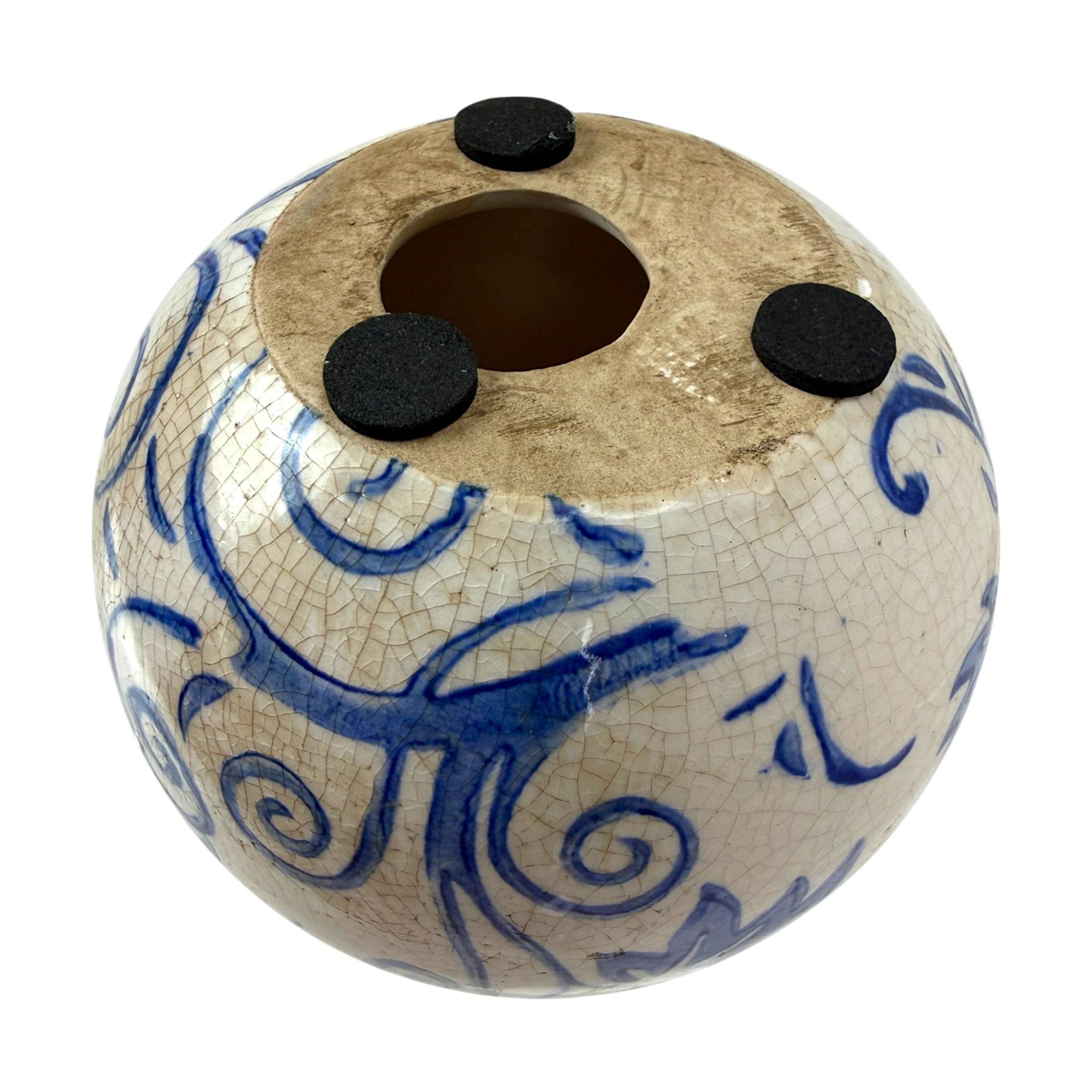Alt View 3. Things2Die4 - Decorative Orbs Set of 4 Blue White Floral Crackle Ceramic 3.75 In - White.
