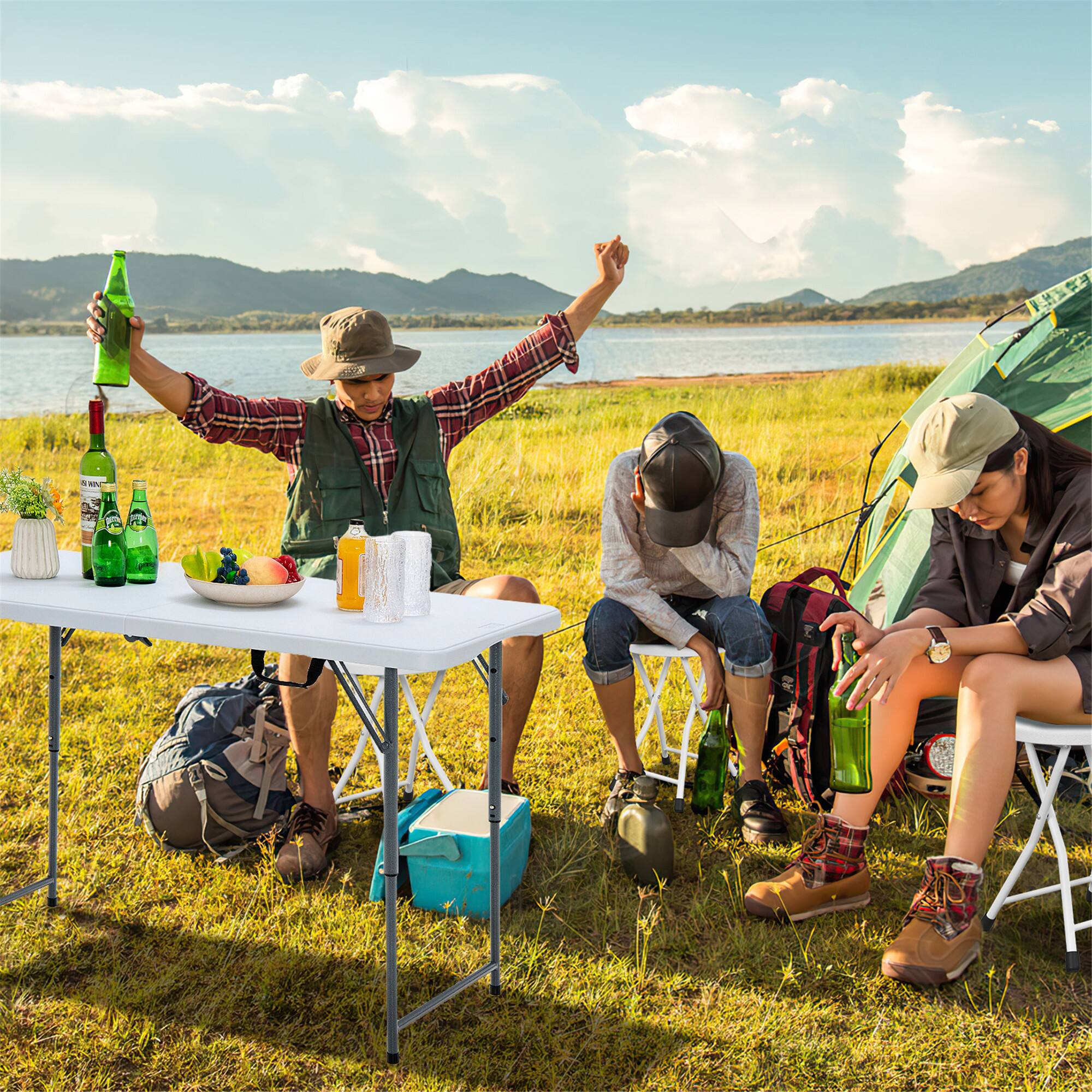 Alt View 1. Gymax - Gymax 4PCS 18''H Folding Stool Portable & Foldable Camping Chair w/ Carrying Handle - White.