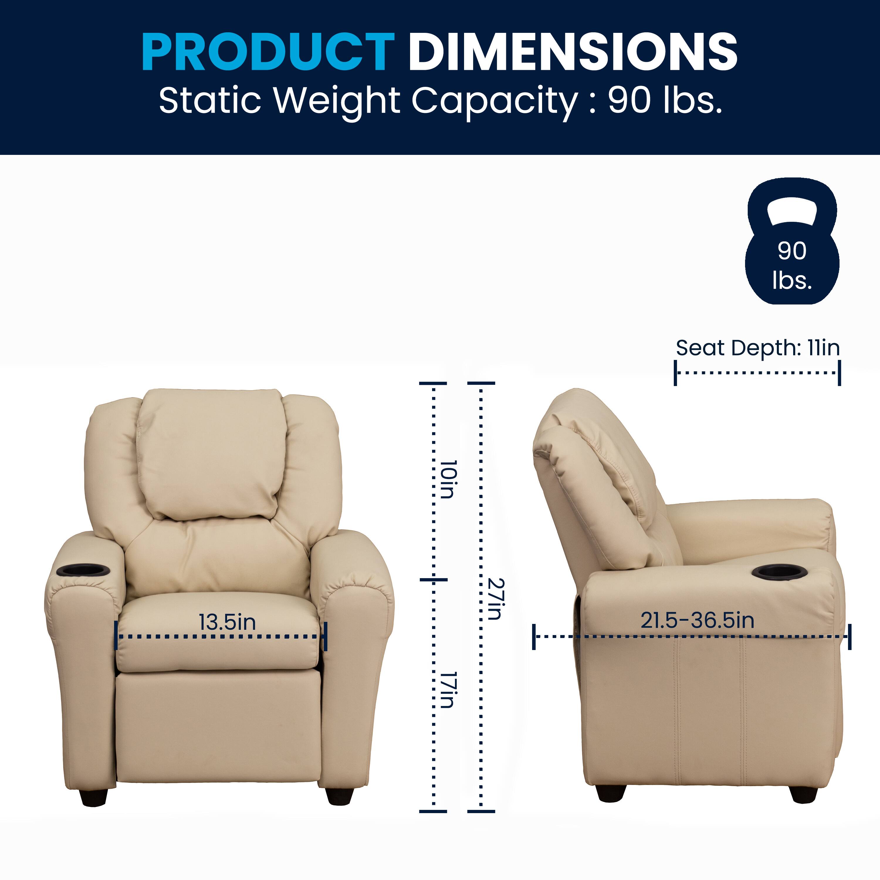 PRODUCT DIMENSIONS  
Static Weight Capacity: 90 lbs.  
Seat Depth: 11in  
Seat Width: 10in  
Seat Height: 13.5in  
Back Height: 27in  
Overall Width: 21.5-36.5in  
Overall Depth: 17in