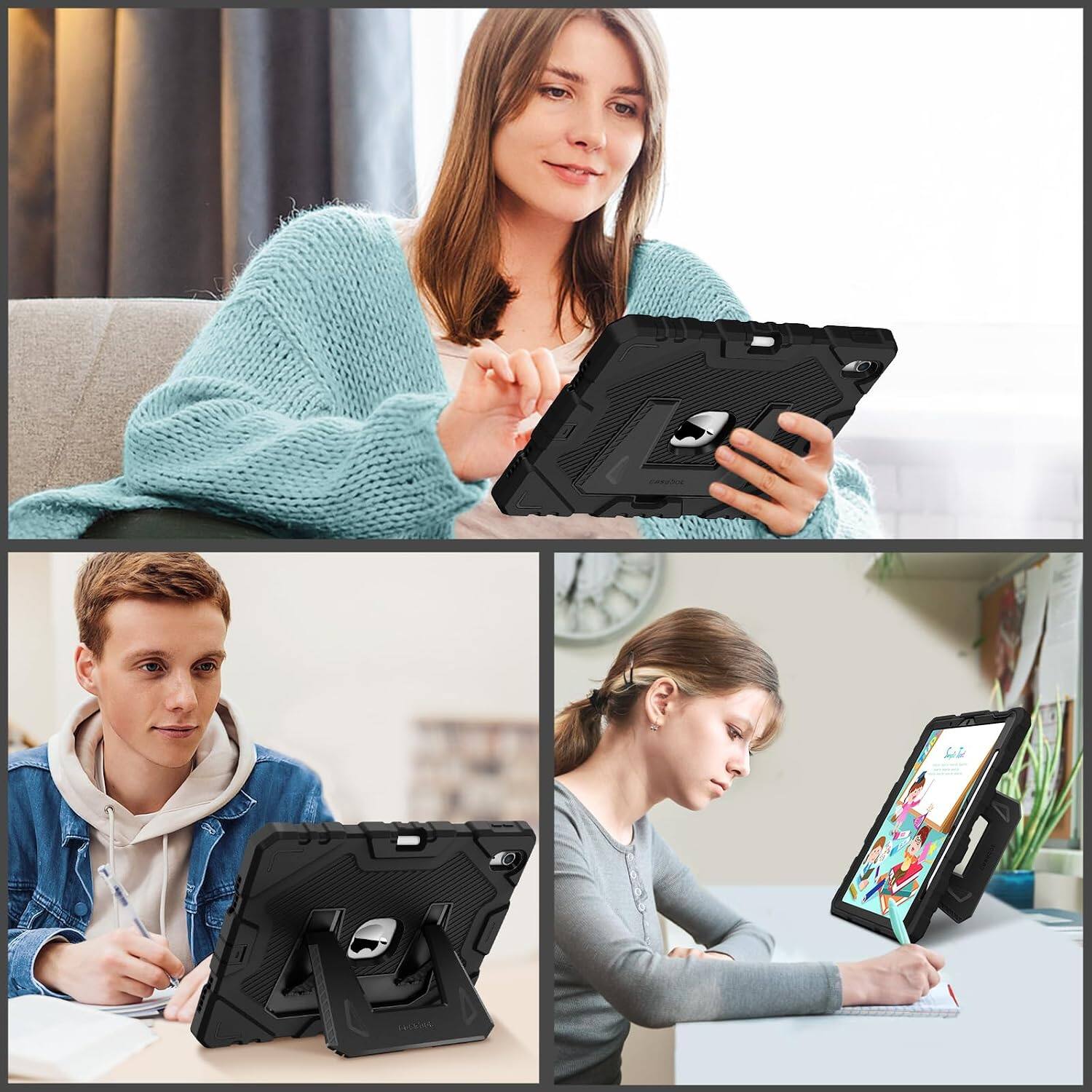 Alt View 4. Fintie - Case for iPad Air 11-inch M4/M3/M2 (2026/2025/2024)/iPad Air 5th/4th Gen 10.9" Rugged Cover Built-in Kickstand - Black.