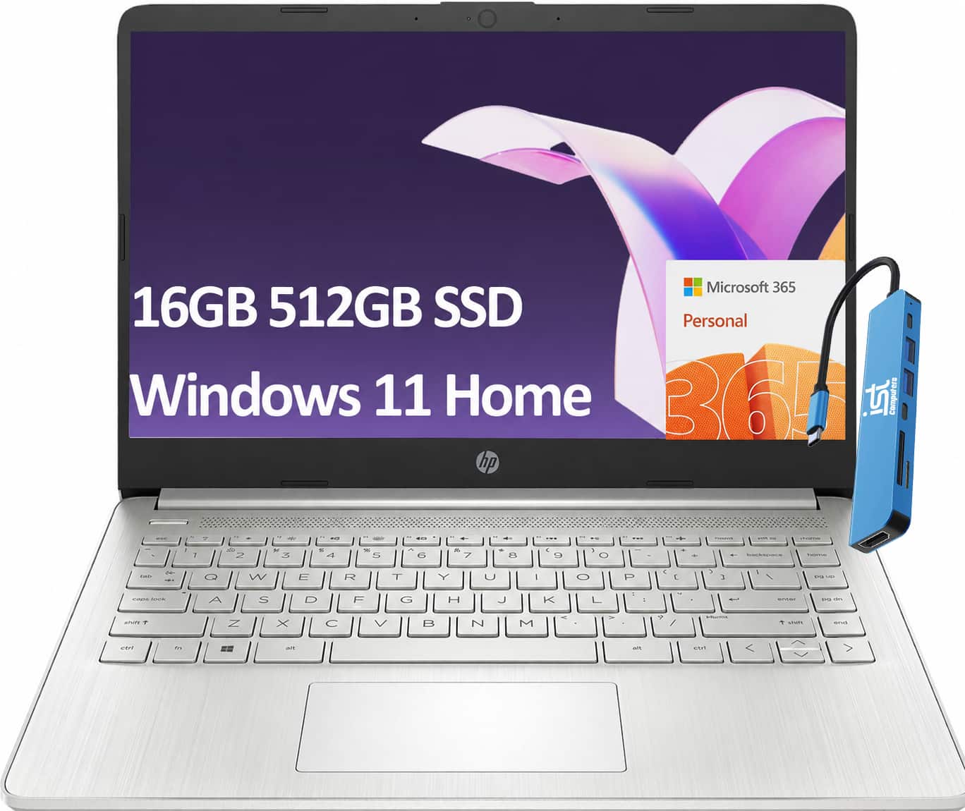 HP - Upgraded - 14" Ultra-Light Laptop - Intel Pentium N5030 - 16GB RAM - 512GB SSD - Narrow Bezel Display - 1-Year Office 365 - Win11 - Silver