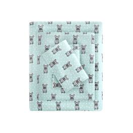 Gracie Mills - Persephone Cotton Flannel Sheet Set - Aqua French Bulldog