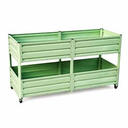 RYHNUYNE - Elevated Metal Raised Garden Bed with Lockable Wheels, Two-Tier Self-Watering Planter Box for Vegetables - Green