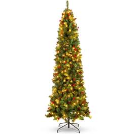 Best Choice Products - 7.5ft Pre-Lit Pencil Christmas Tree Pre-Decorated Holiday Accent w/ 1,075 Tips, 350 Lights, Base - Green