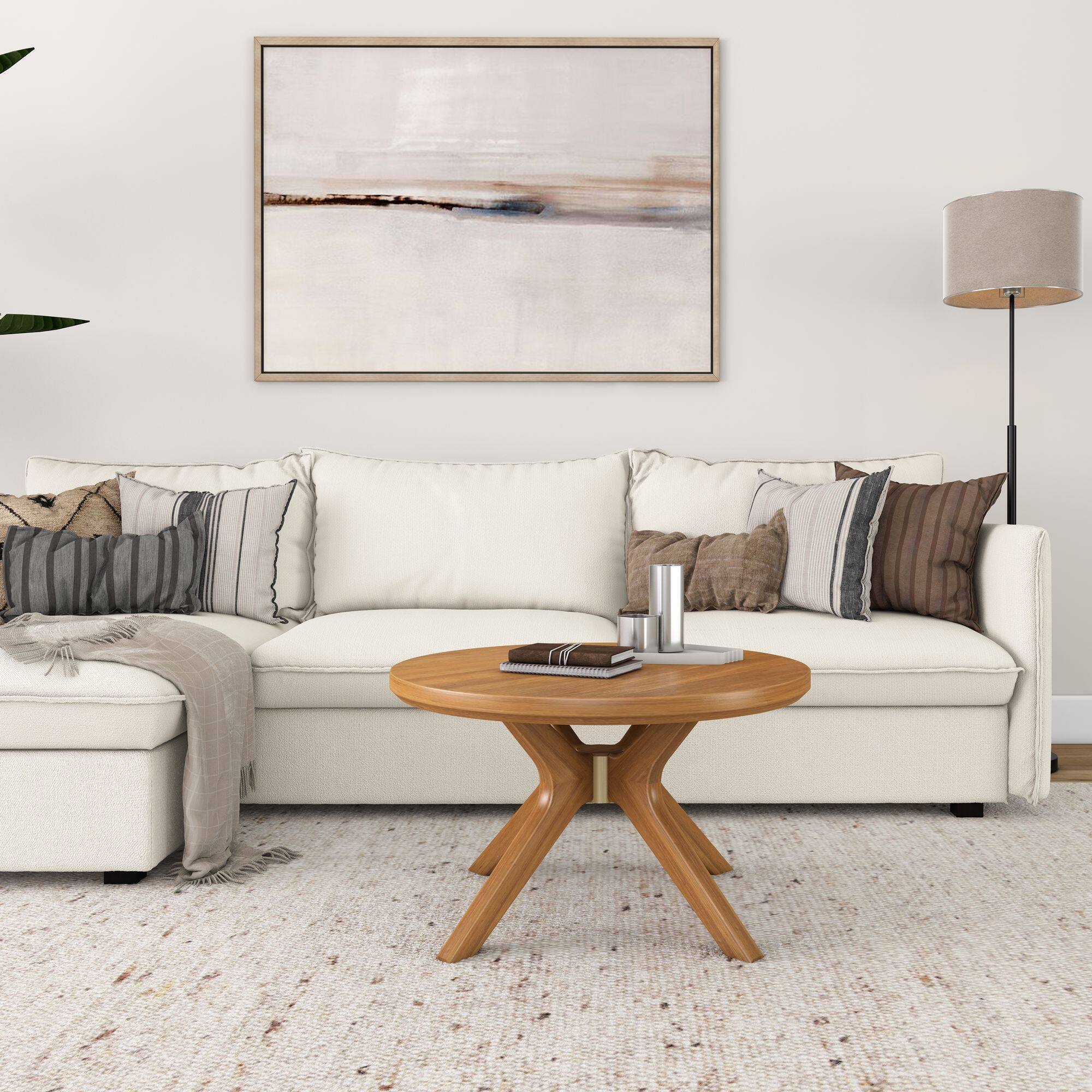 Alt View 1. Plank+Beam - Verso Round Coffee Table (30in x 30in / 760mm x 760mm), Pecan - Pecan.