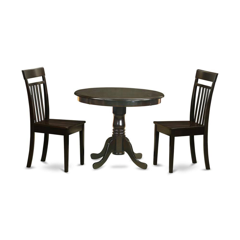 Back. East West Furniture - 3 Pc Kitchen Table set-Kitchen Table and 2 Dining Chairs - Cappuccino.