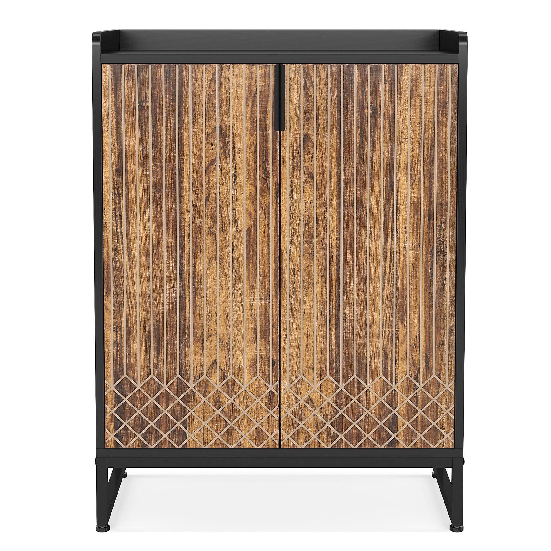 Front. Kadyn - Kadyn Shoe Storage Cabinet, Contemporary Diamond Pattern 29.52"W x 41.34"H for Easy Organization, Brown&Black - Brown.