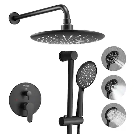 Front. VEVOR - Shower Faucet Set, Rainfall Bathroom Shower System with 9-Inch Round Rain Shower Head and Handheld Spray - Matte Black.