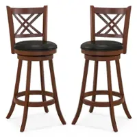Costway - 29" Swivel Bar Stools Set of 2 Upholstered Counter Stools with Cushion & Footrests - Black/Brown - Front_Zoom