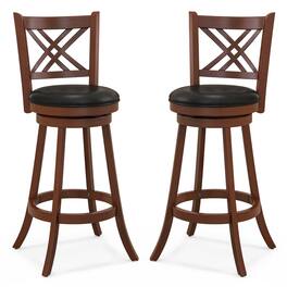 Costway - 29" Swivel Bar Stools Set of 2 Upholstered Counter Stools with Cushion & Footrests - Black/Brown
