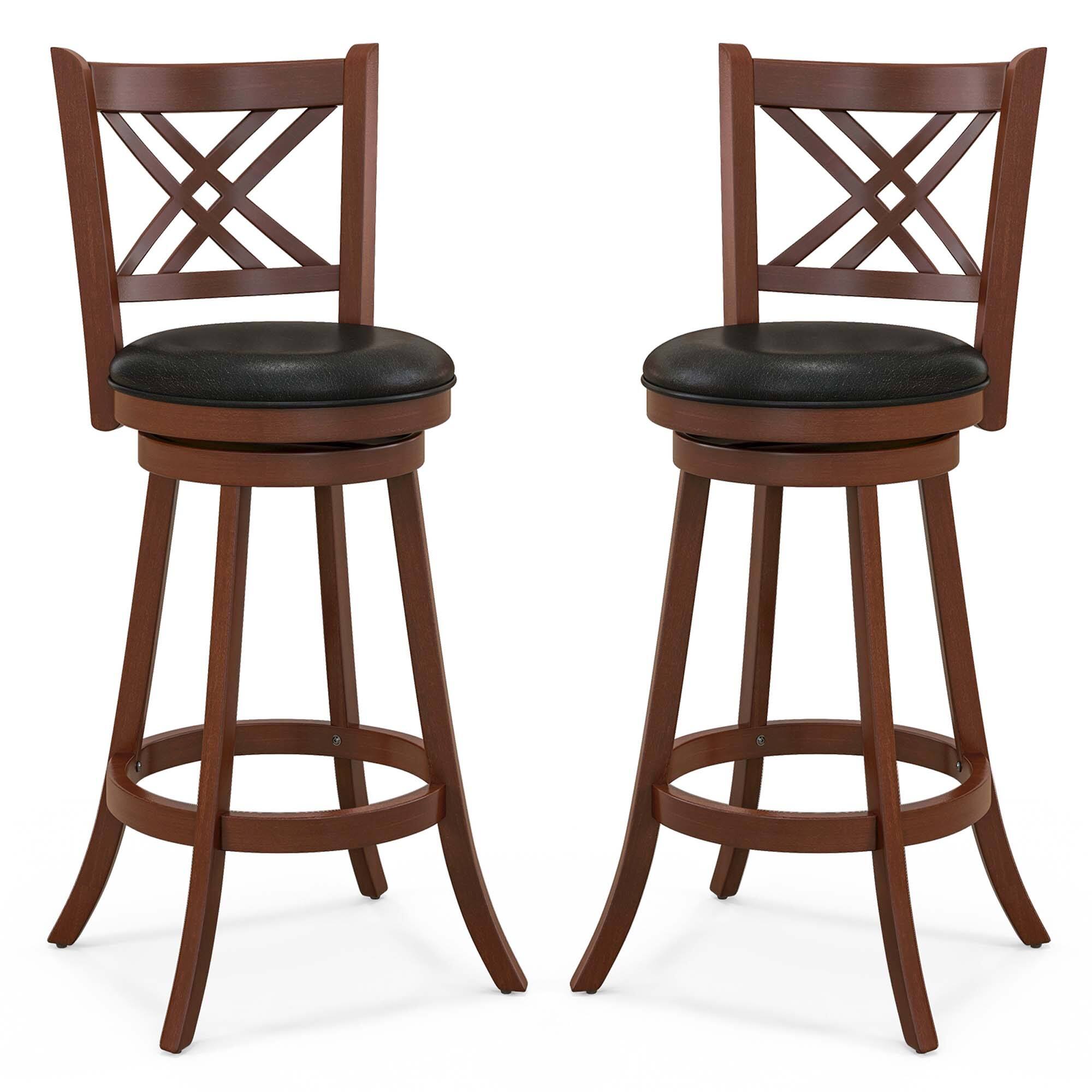 Front. Costway - 29" Swivel Bar Stools Set of 2 Upholstered Counter Stools with Cushion & Footrests - Black/Brown.