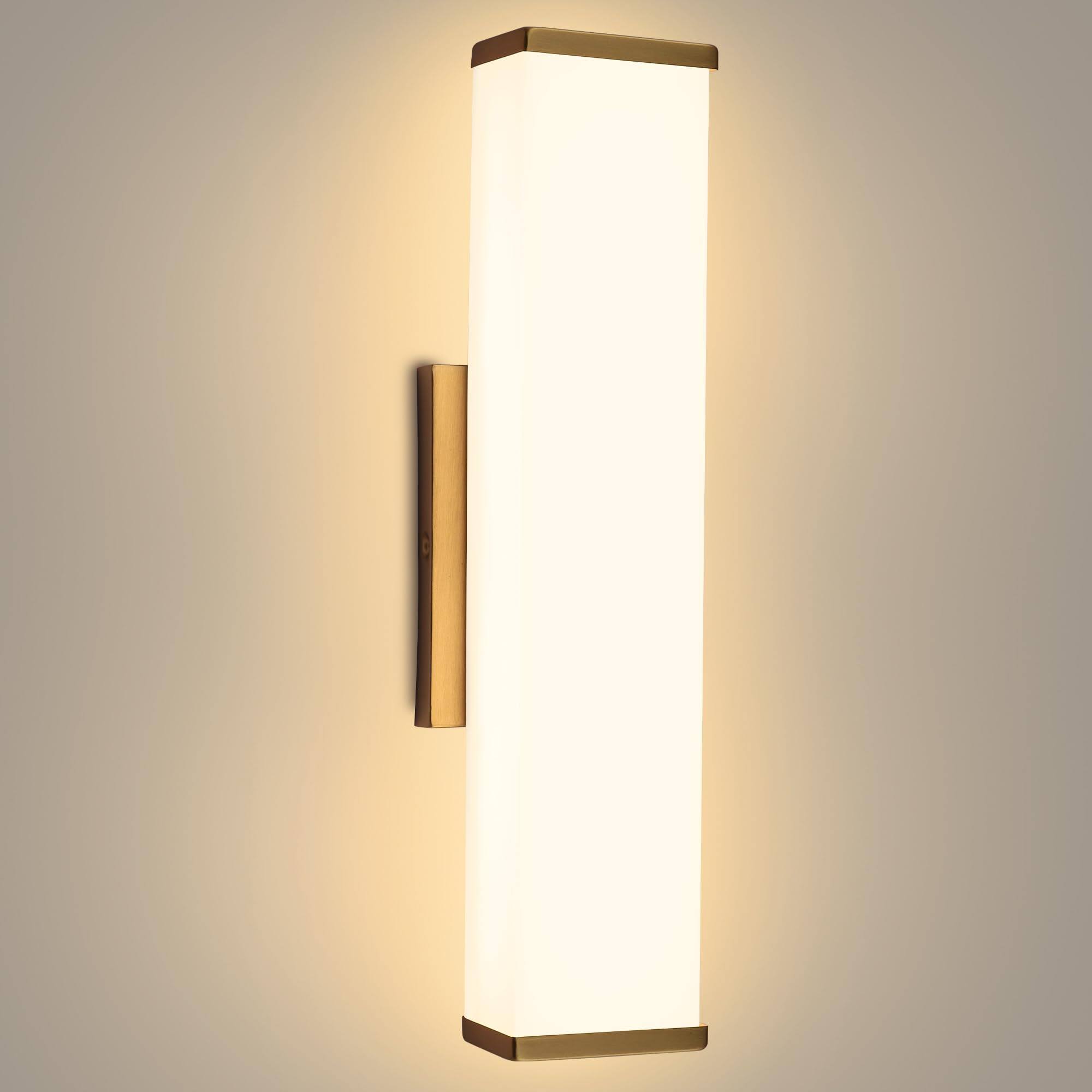 Front. Comfort Essence - n Modern Wall Sconces Dimmable Bathroom Vanity Lights k Warm Led Indoor Lighting For Stairs Living Room Bed - Gold 16 INCH-Rectangle.