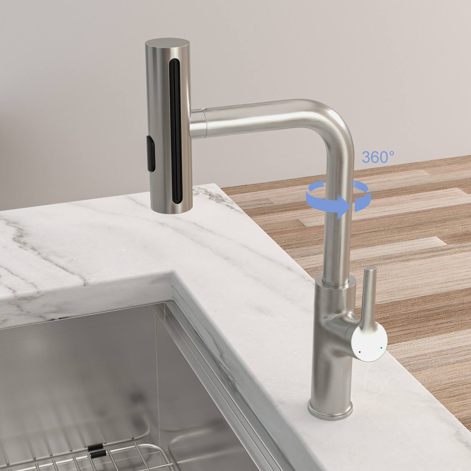 Alt View 1. Siljoy - 360° Pull-Down Kitchen Faucet with 4 Spray Modes, Brushed Nickel - Brushed Nickel.