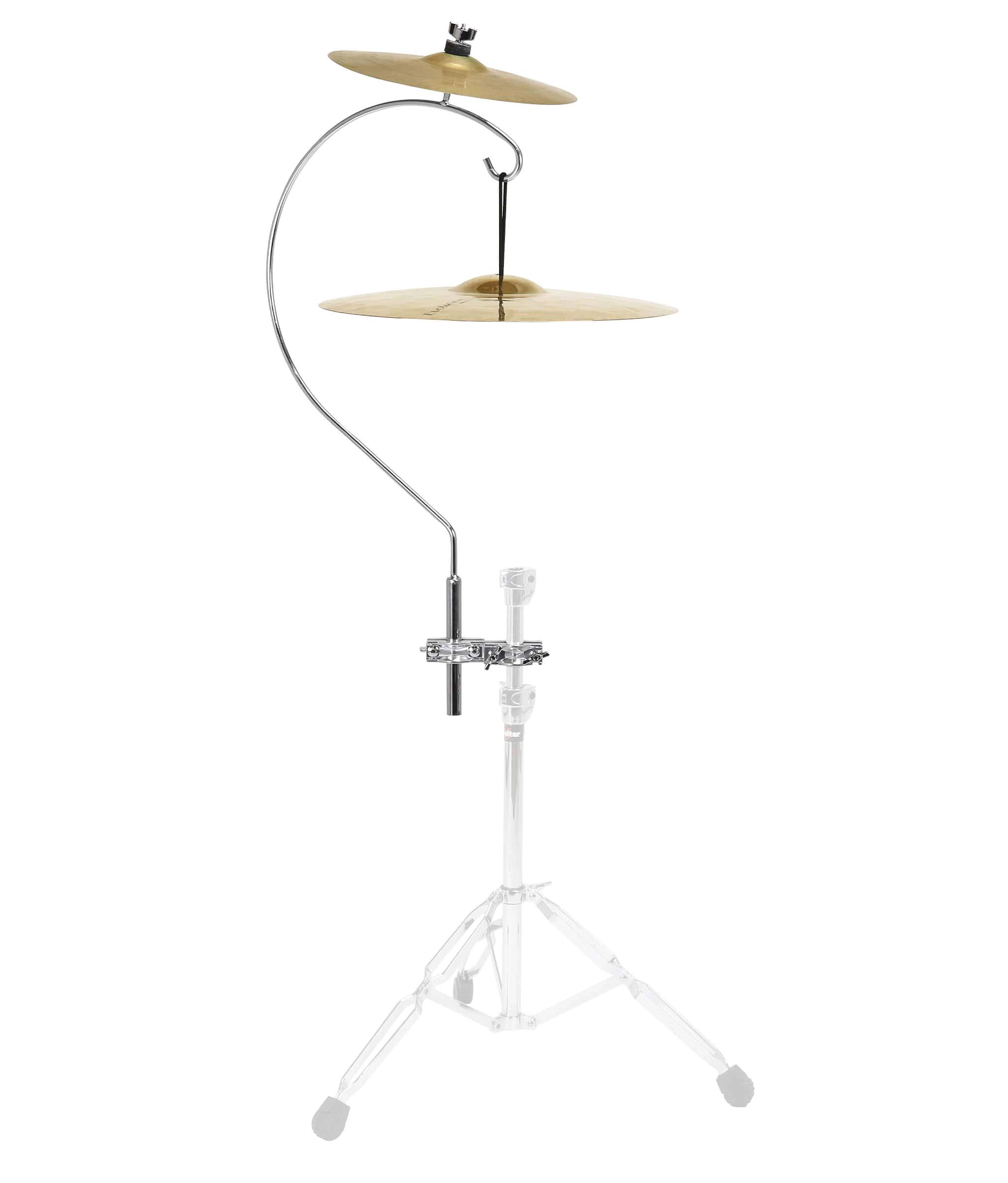 Left. Gibraltar Hardware - Suspended Cymbal Arm with Two Way Multi Clamp, Secondary Cymbal Post Stacker, Orchestral Percussion Hardware.