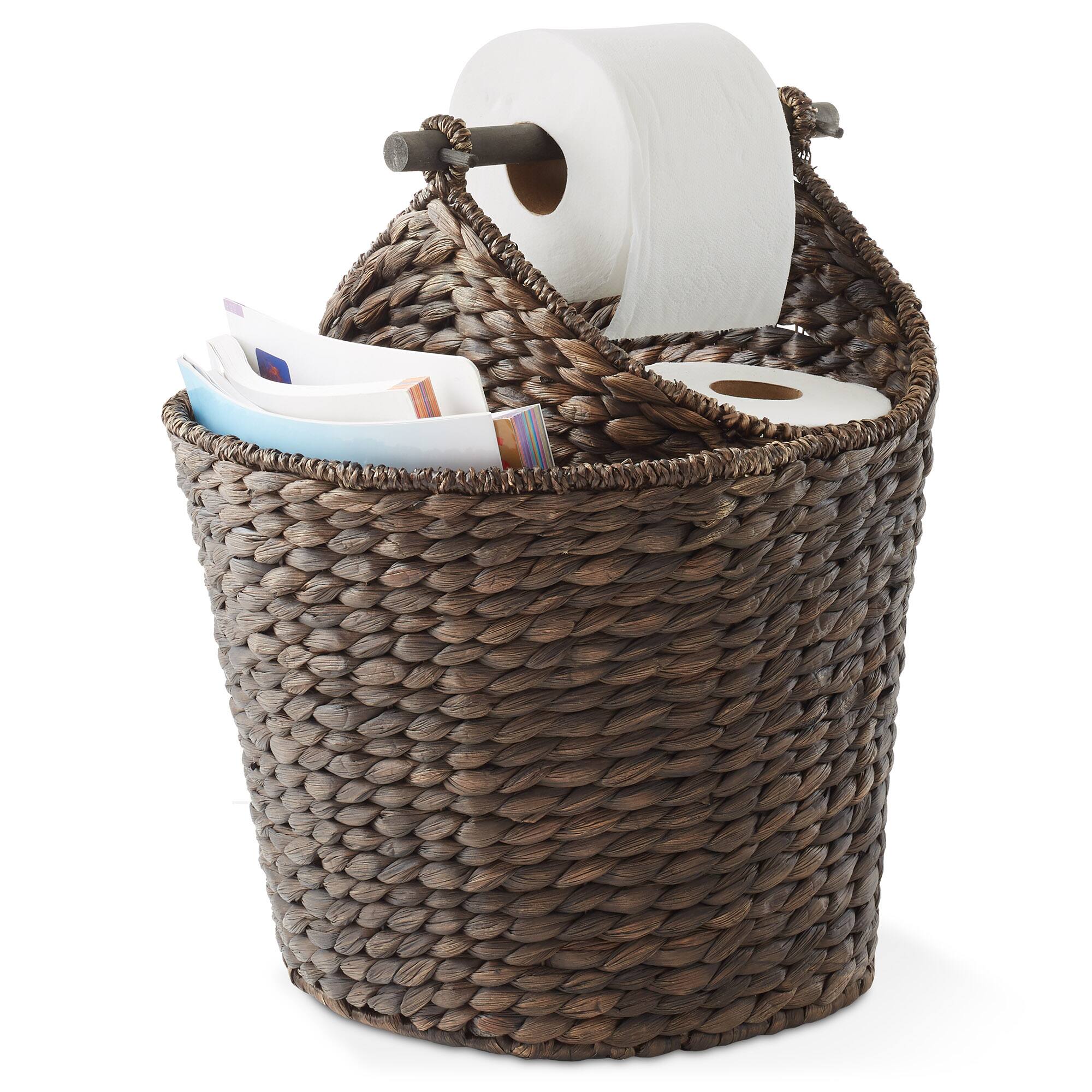 Alt View 3. Casafield - Toilet Paper Roll Holder Magazine Storage Basket - Wicker Bathroom Tissue Bin - Espresso.