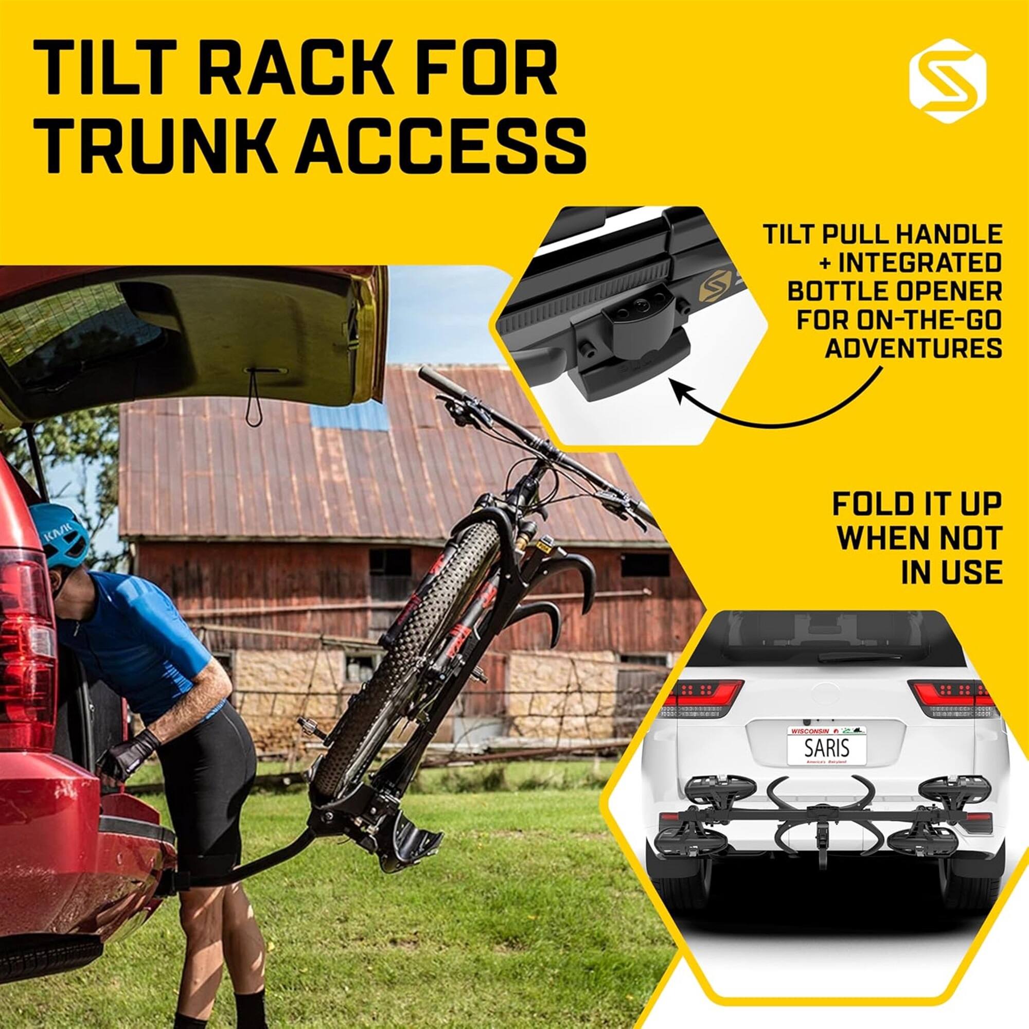 TILT RACK FOR TRUNK ACCESS
TILT PULL HANDLE + INTEGRATED BOTTLE OPENER FOR ON-THE-GO ADVENTURES
FOLD IT UP WHEN NOT IN USE