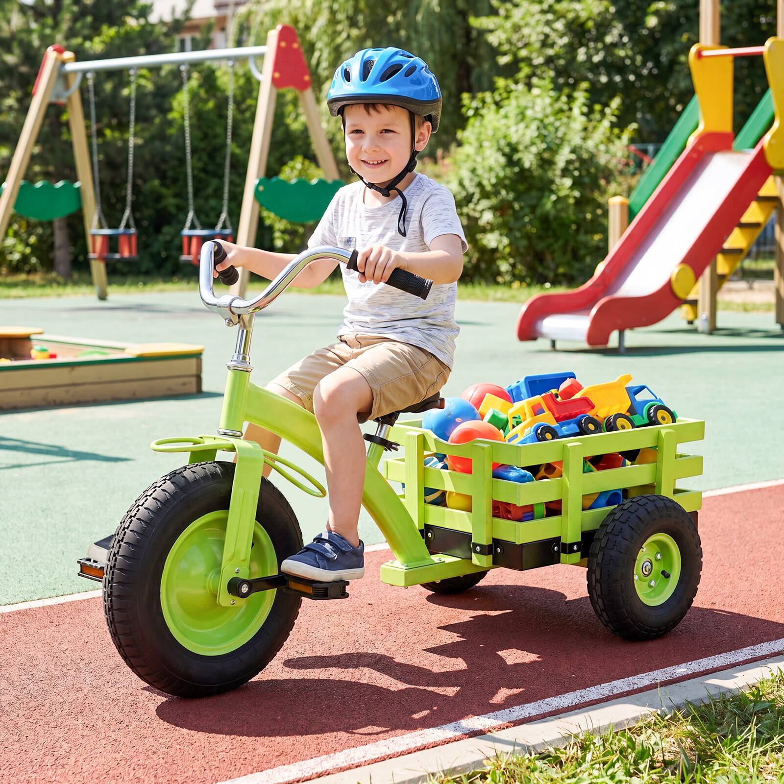 Alt View 1. Costway - Costway Kids Tricycle with Storage Basket 15" Inflatable Rubber Tires Adjustable Handlebar - Green.