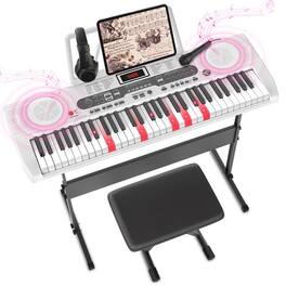 Sugift - 61 Keys Keyboard Piano, Electric Digital Piano Set with Stand, Bench, Headphones, Built-in Speakers - White