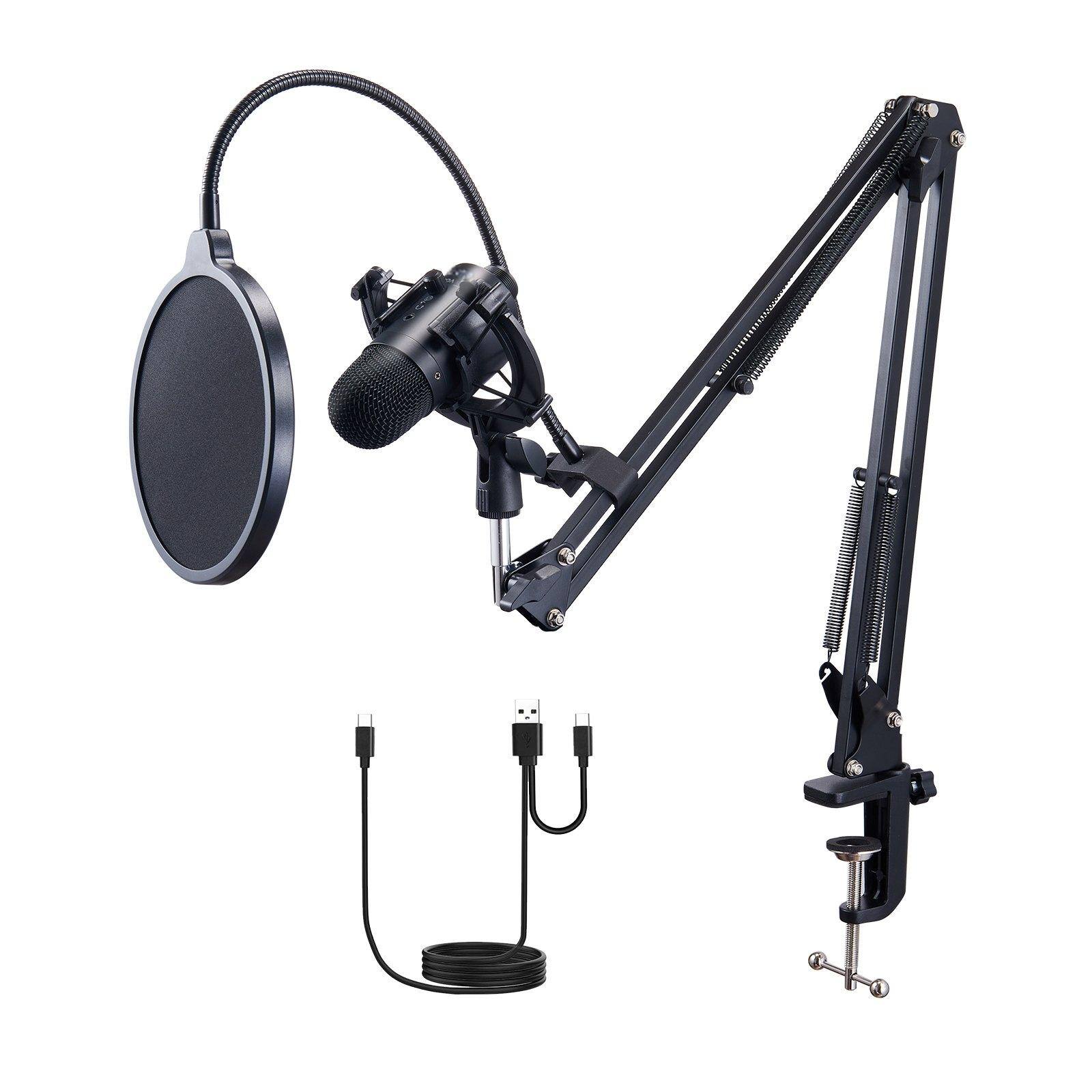 Alt View 8. Glintex - USB Microphone, 192kHz/24-bit Condenser Mic Kit with Boom Arm, Pop Filter, Shock Mount, Mute Button and Headphone Jack.