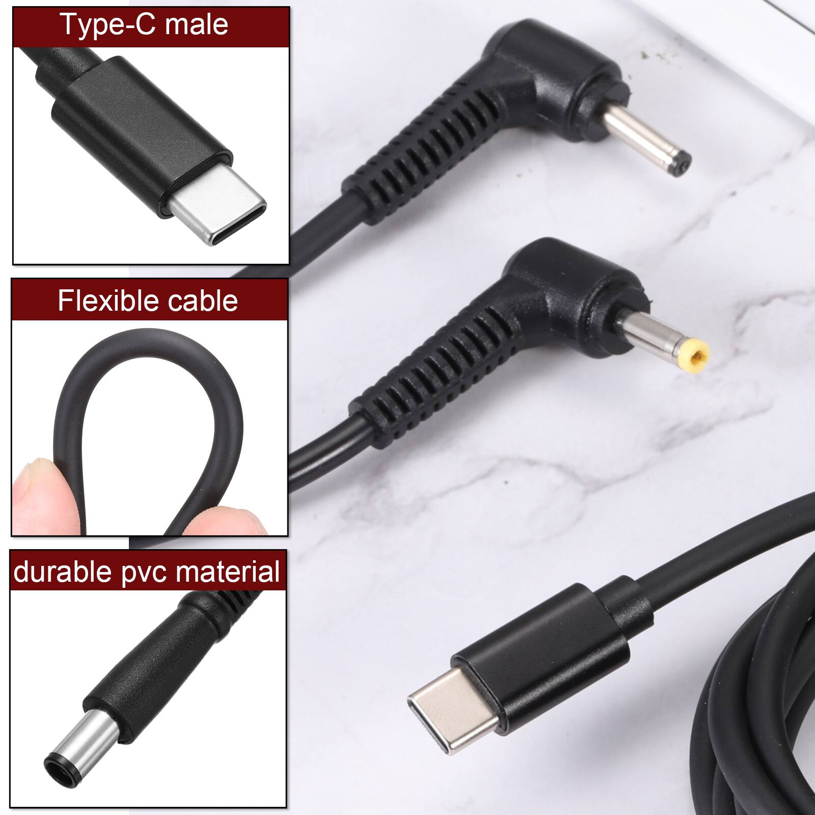 Type-C male  
Flexible cable  
durable pvc material