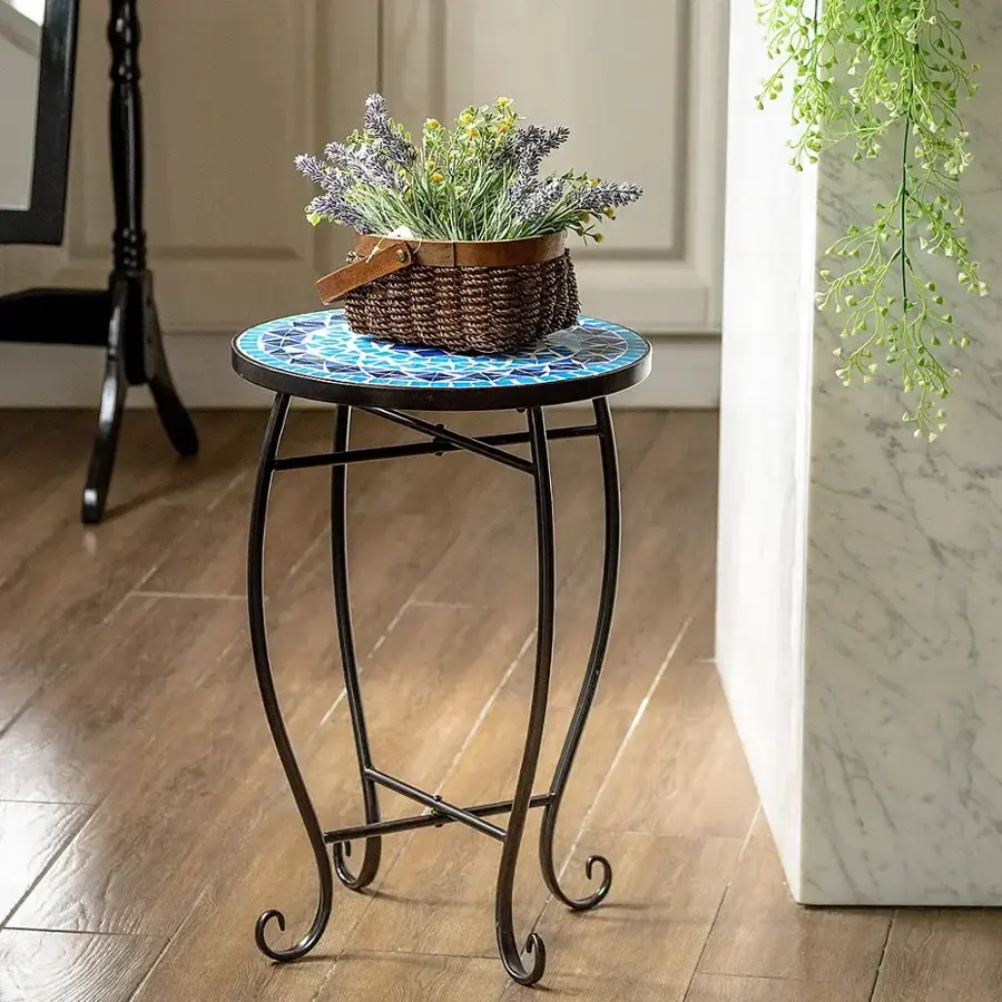 Alt View 7. Costway - Outdoor Indoor Accent Table,Mosaic Patio Table, Plant Stand Cobalt Blue Color Scheme Garden Steel - multicolor.