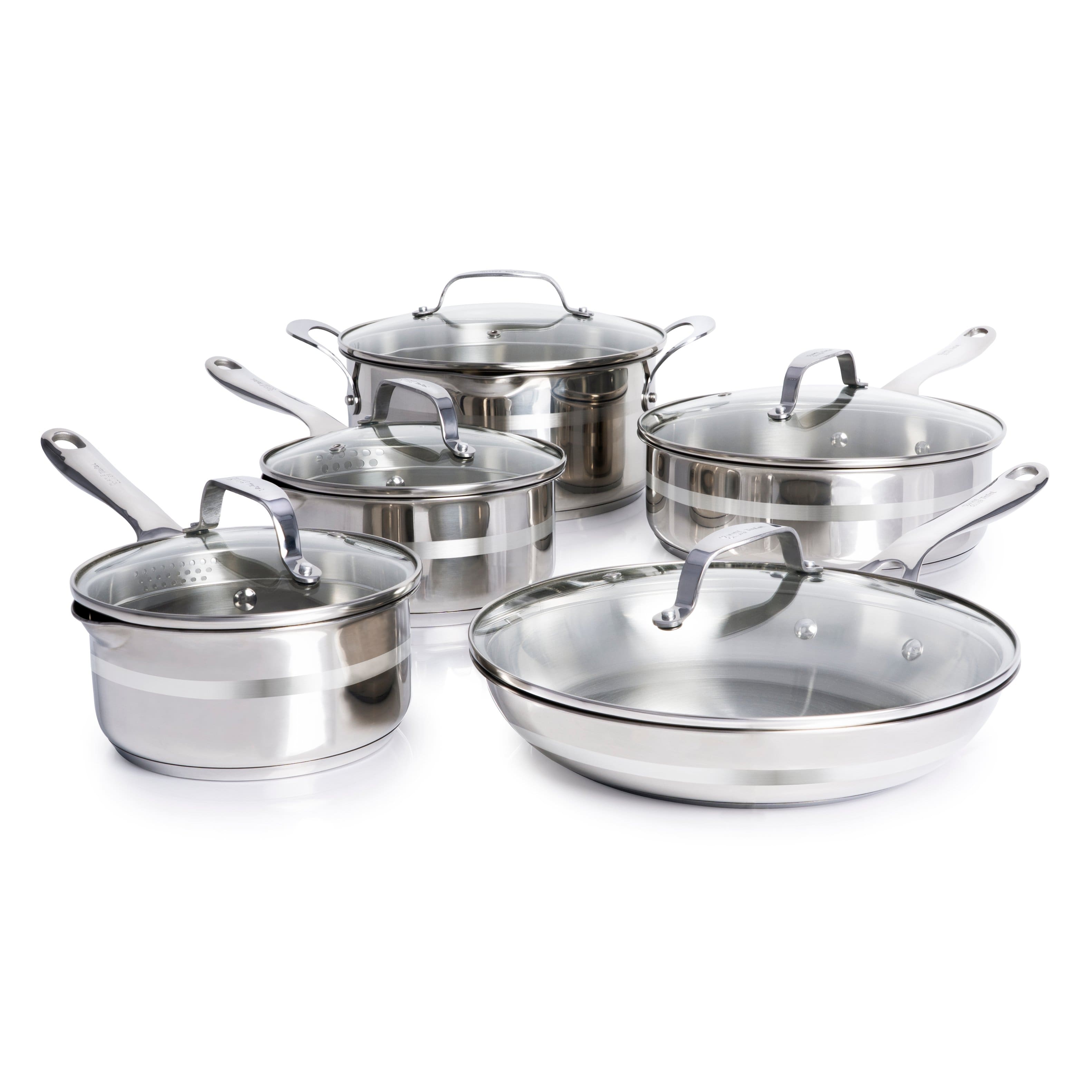 T-Fal - 10pc Stainless Steel Cookware Set by Jamie Oliver - Silver