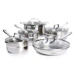 T-Fal - 10pc Stainless Steel Cookware Set by Jamie Oliver - Silver