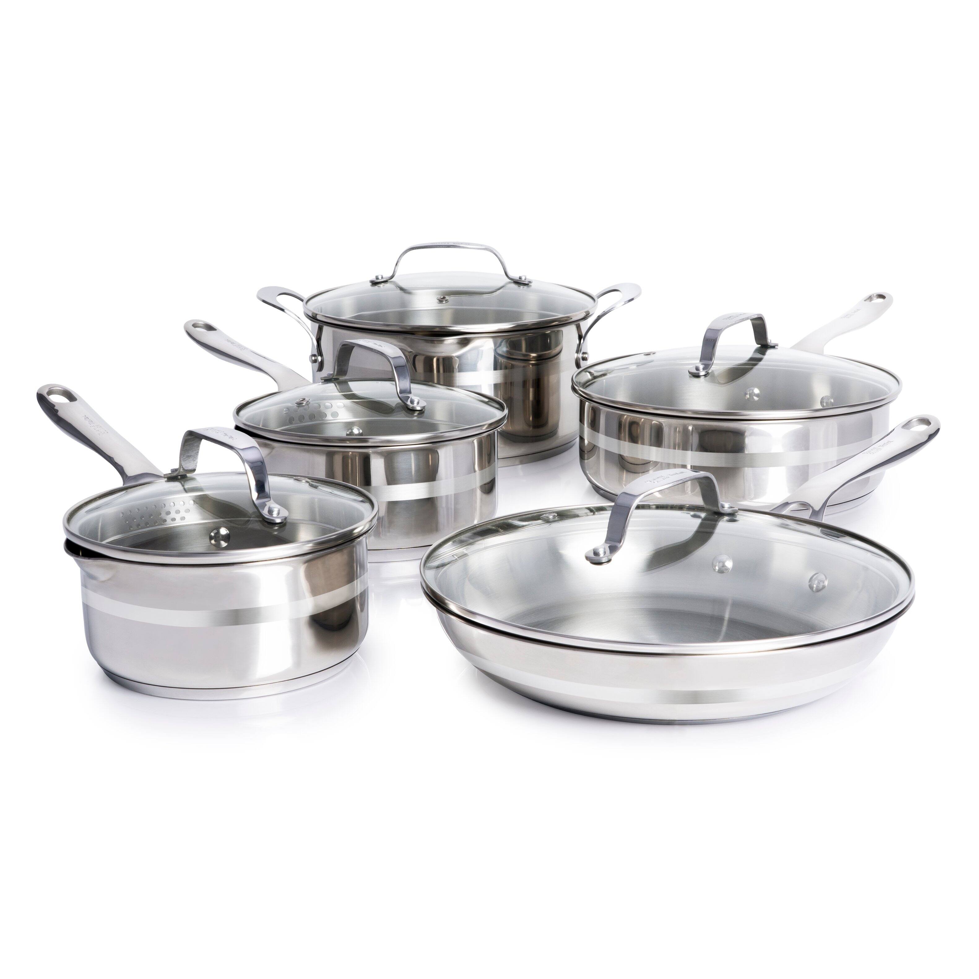 Front. T-Fal - T-fal 10pc Stainless Steel Cookware Set by Jamie Oliver, Silver - Silver.