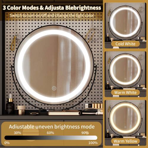 3 Color Modes & Adjustable Brightness  
Switch to turn on/off and change the light color.  

Cold White  
Warm White  
Warm Yellow  

Adjustable uneven brightness mode  
0% 30% 60% 90% 100%