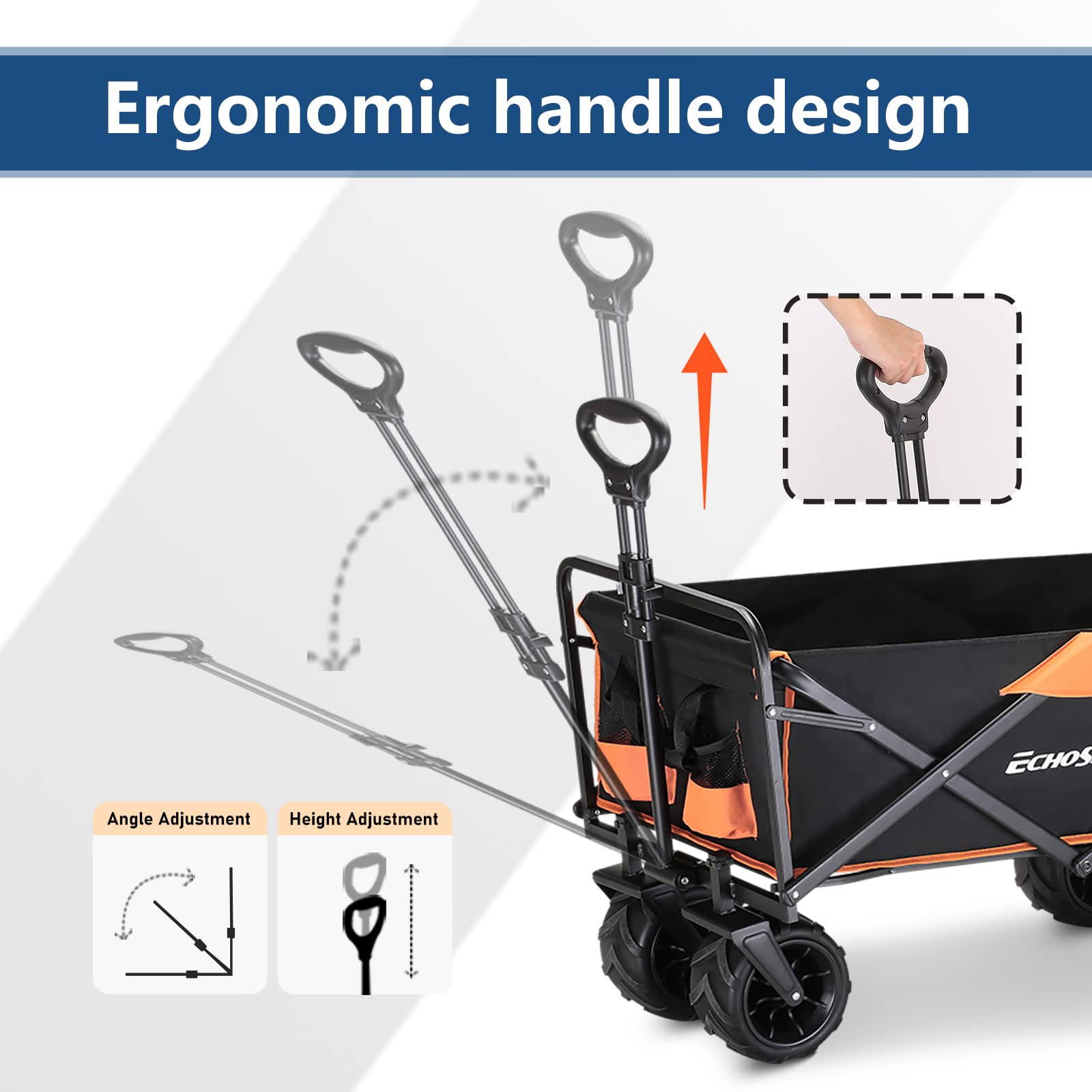 Ergonomic handle design (ECHOS) Angle Adjustment, Height Adjustment.