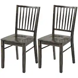 Homcom - Chairs Set of 2 Ergonomic Solid Wood, Armless Kitchen Chairs with Rubberwood Legs - Charcoal Gray