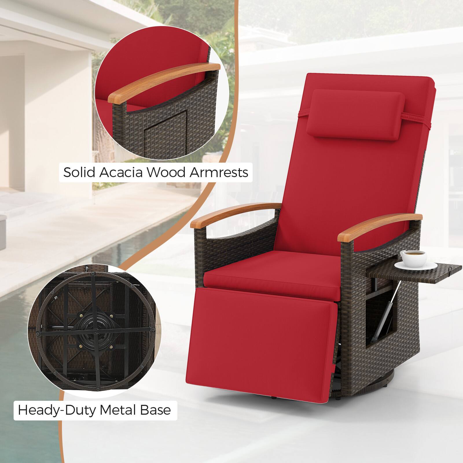 Solid Acacia Wood Armrests, Heady-Duty Metal Base