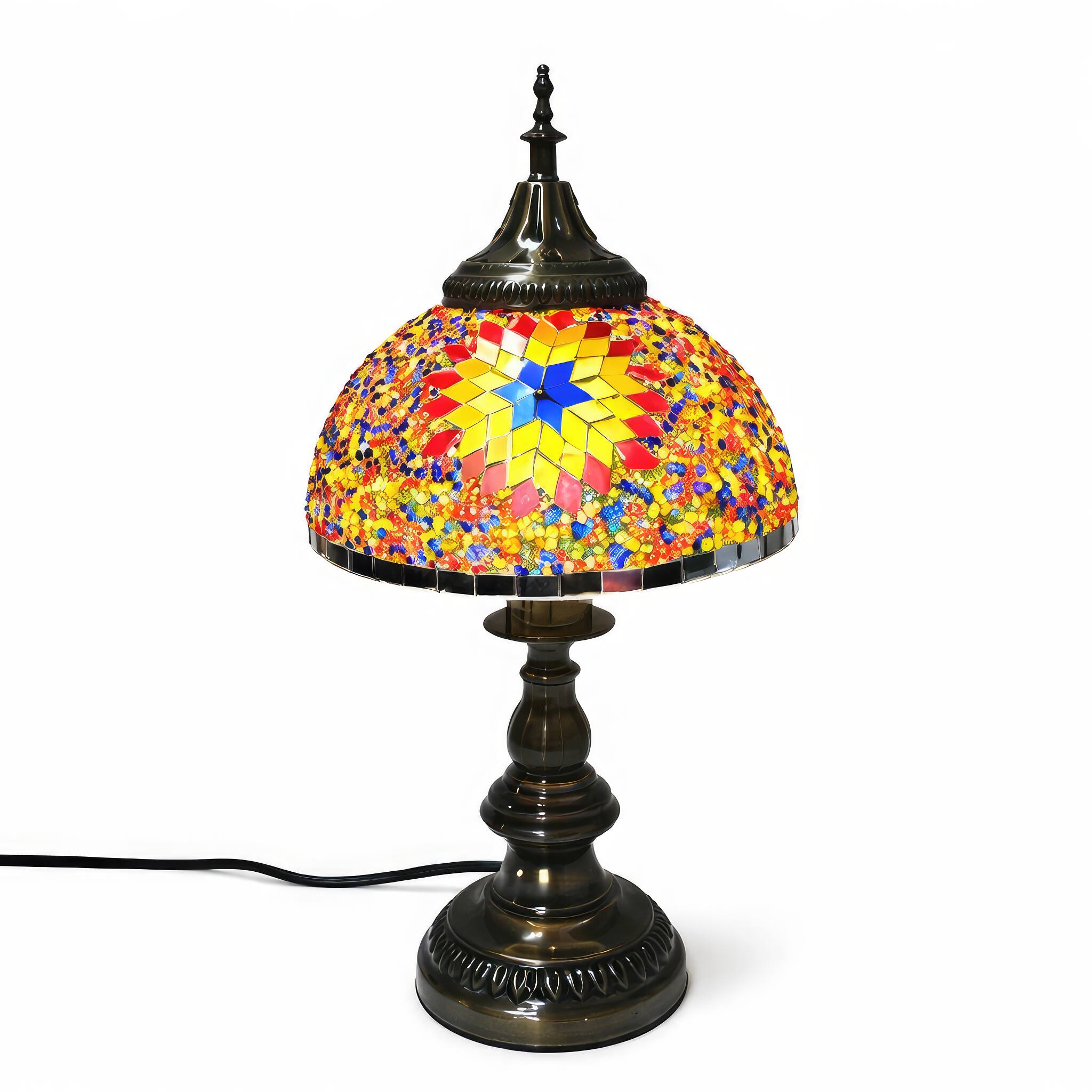Angle. FC Design - 16"H Bronze Ornate Base Yellow Dome Turkish Lamp.