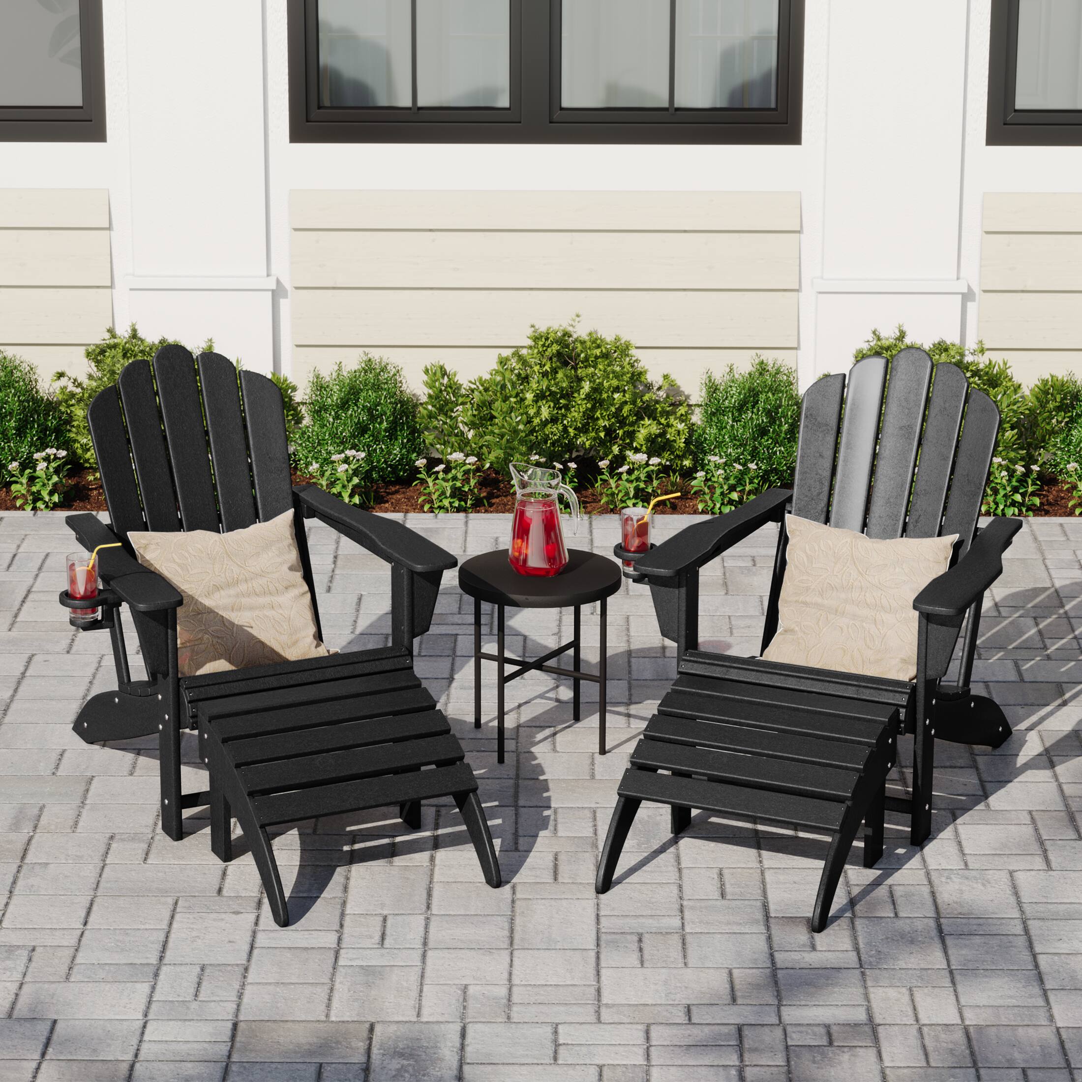 Angle. WestinTrends - WestinTrends Highland 4-Piece Outdoor Patio HDPE Adirondack Chairs With Ottomans and Cup Holder Set - Black.