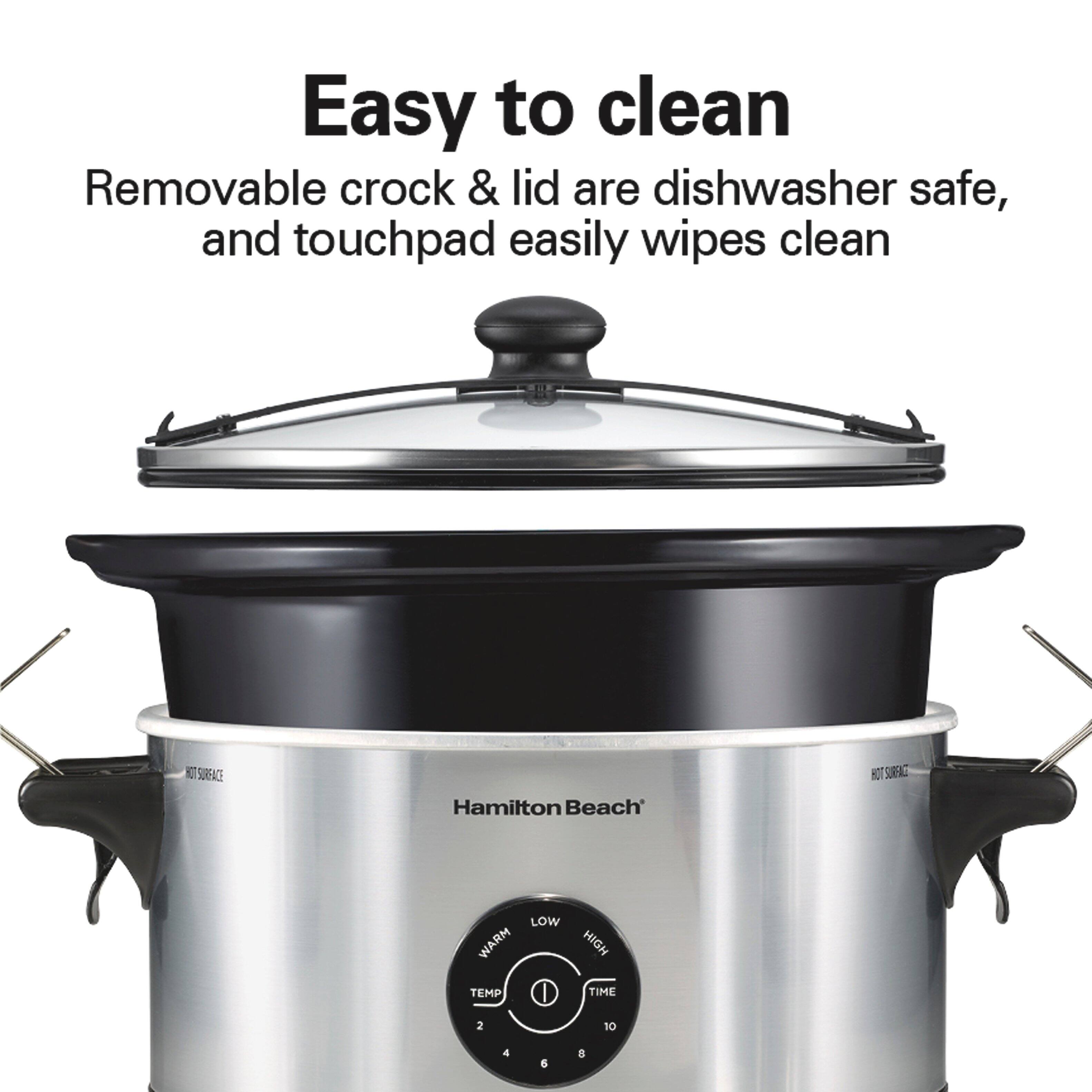 Easy to clean  
Removable crock & lid are dishwasher safe, and touchpad easily wipes clean  

KT SURFACE  
Hamilton Beach  
HOT SURFACE  
LOW WARM HIGH TEMP TIME  
2 10 4 6 8