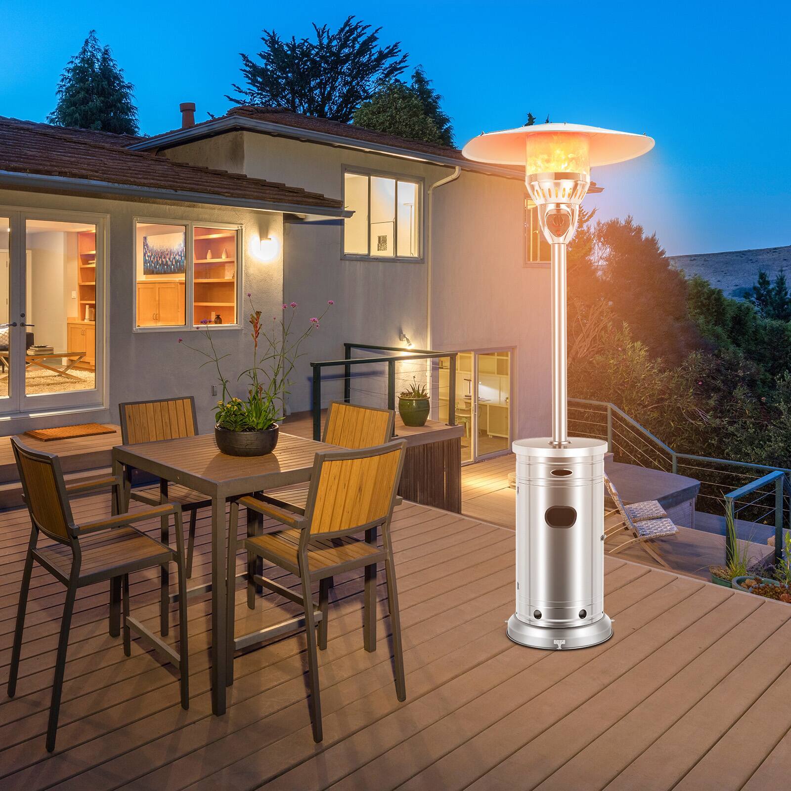 Angle. SKONYON - Patio Heater Outdoor with 48000 BTU Output Stainless Steel Design for Large Areas - Silver.