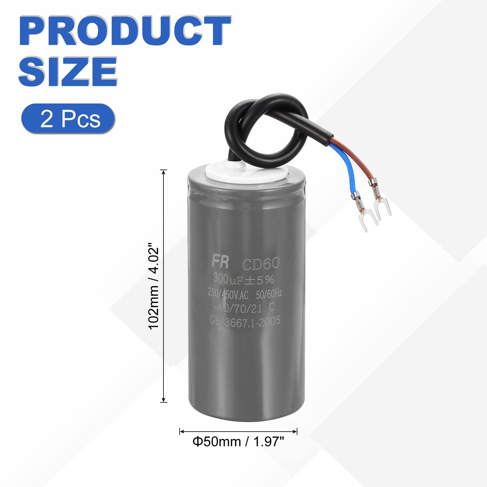 PRODUCT SIZE  
2 Pcs  
0.2" / 4.02mm / 102mm  
FR CD60  
300 µF ±5%  
250/450V AC 50/60Hz  
-40/70/21°C  
GB/3667.1-2005  
50mm / 1.97"