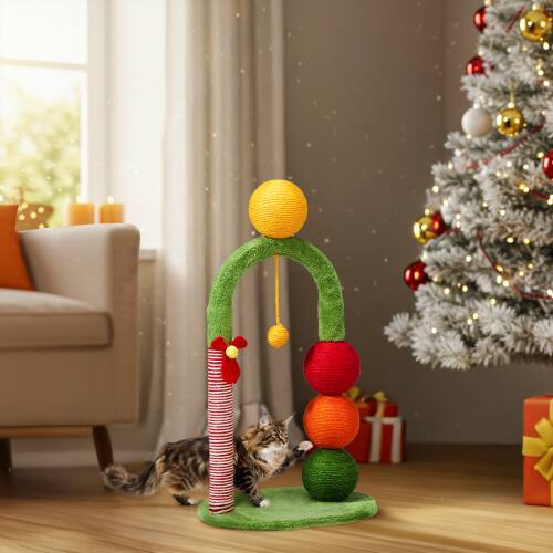 Alt View 7. Winado - 29in Christmas Cat Tree Tower with Sisal Scratcher Balls, Scratching Post, Candy Cane Pole, Dangling Ball Toy for Indoor - Multicolor.